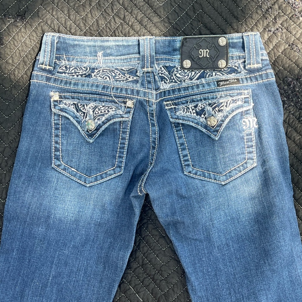 Miss Me Blue Boot Cut Jeans with Decorative Stitching